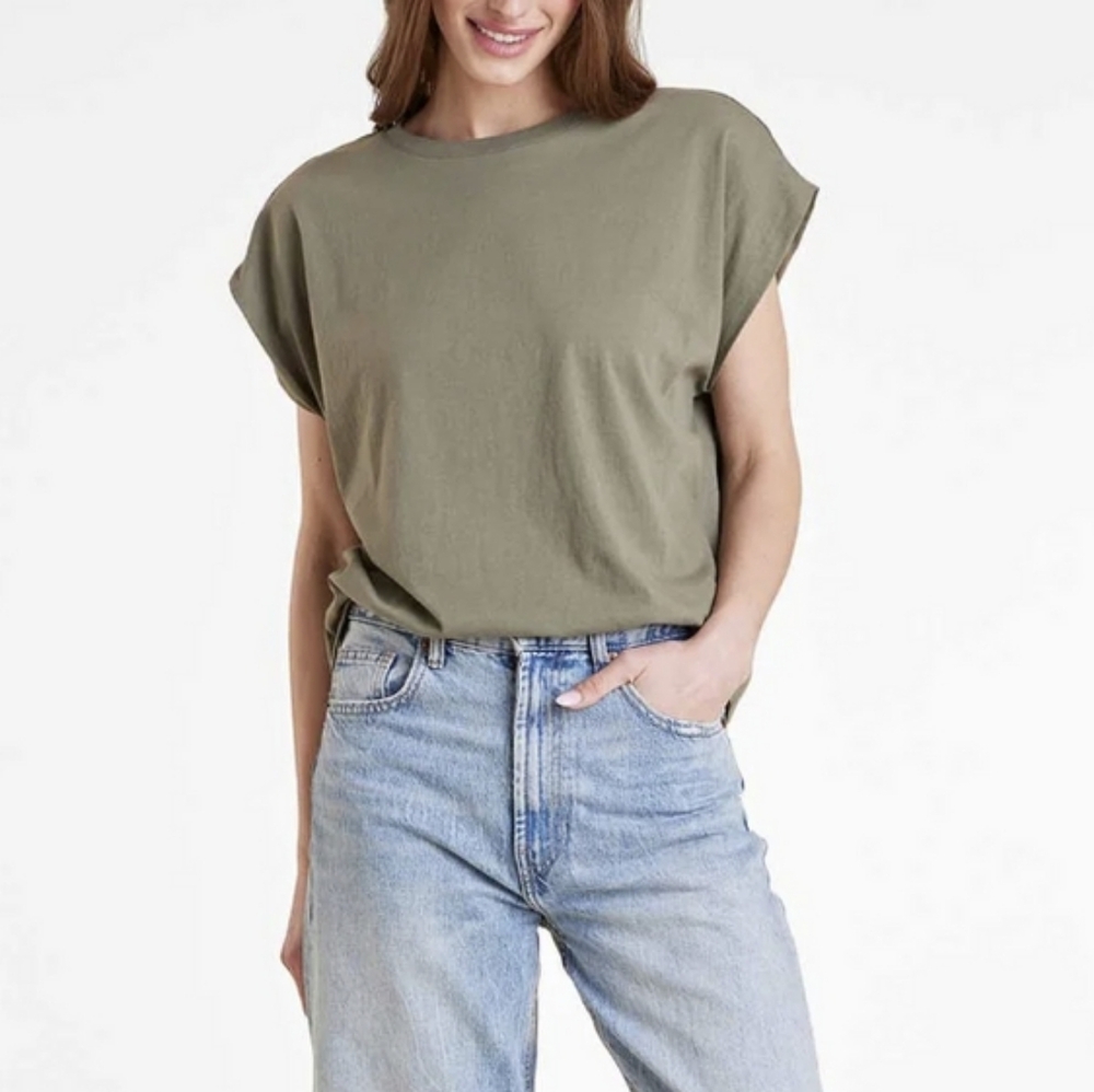 Nuuds Olive Green Cotton‎ Crewneck Muscle Tee Shirt/ Crop Top Small